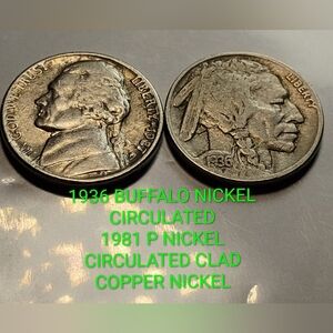 1936 Buffalo Nickel and 1981 P Nickel Set
